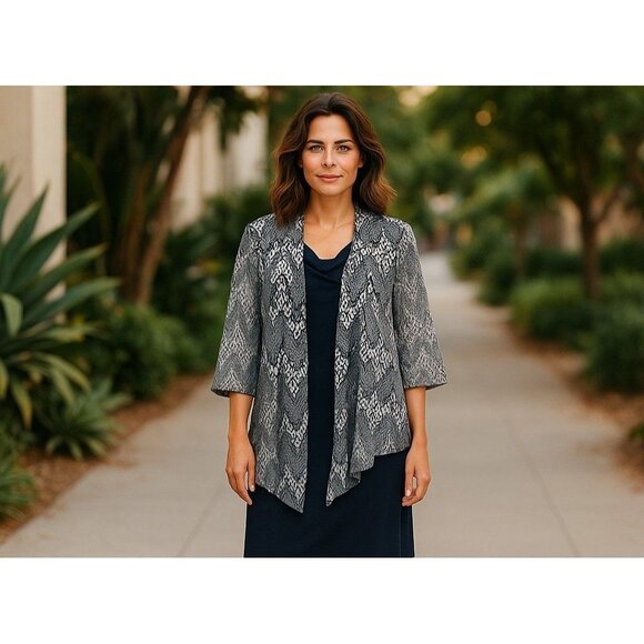 Black Silver Crocheted 1-Piece Jacket Dress Size 18W 2X Mother‎ Bride Groom Plus - Picture 9 of 9